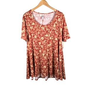 NWT Lularoe Perfect T Tunic Short Sleeve Rust Cream Floral Print S Boho Chic